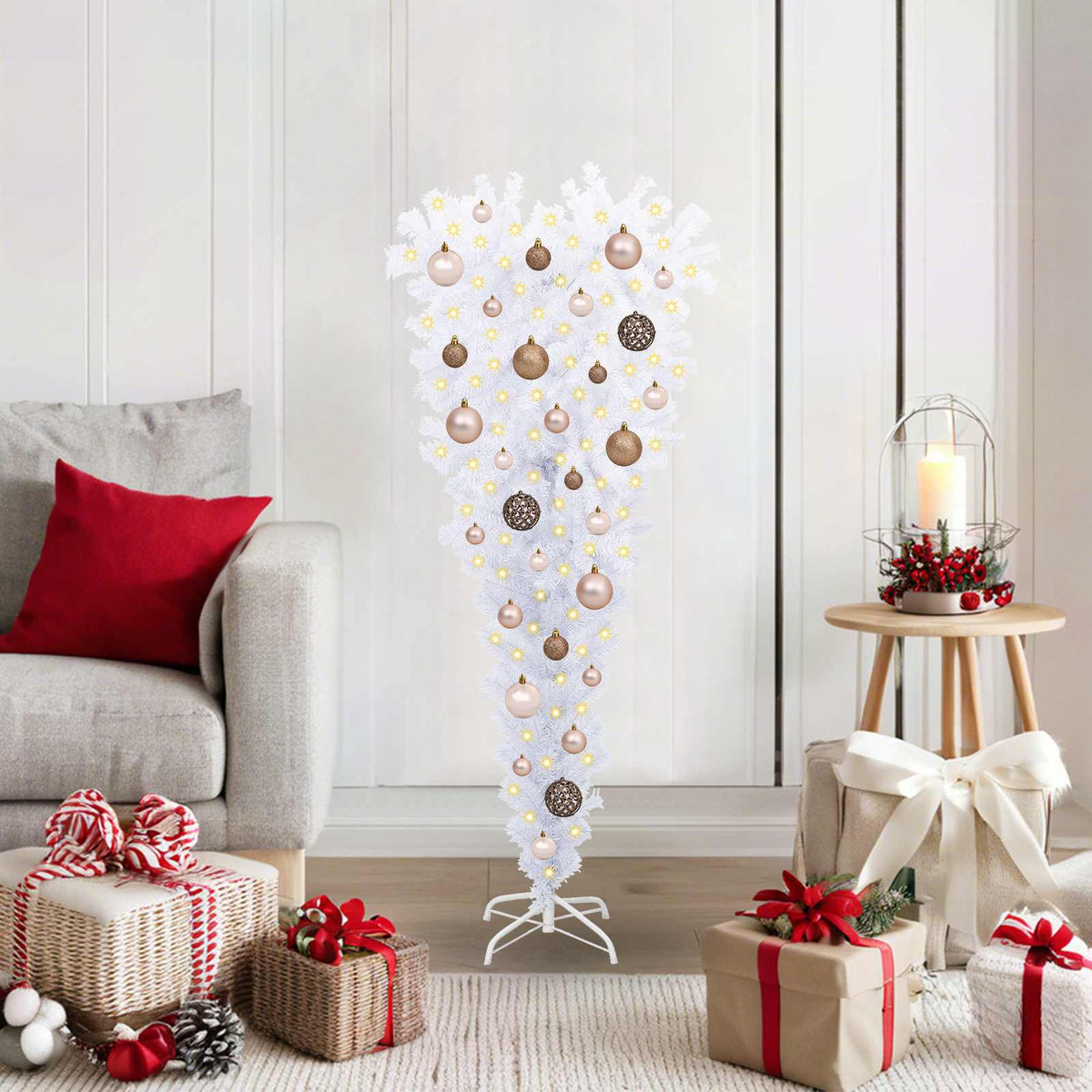 Konstgjord julgran med 150 LED-lampor Vit 120 cm PVC och Stål