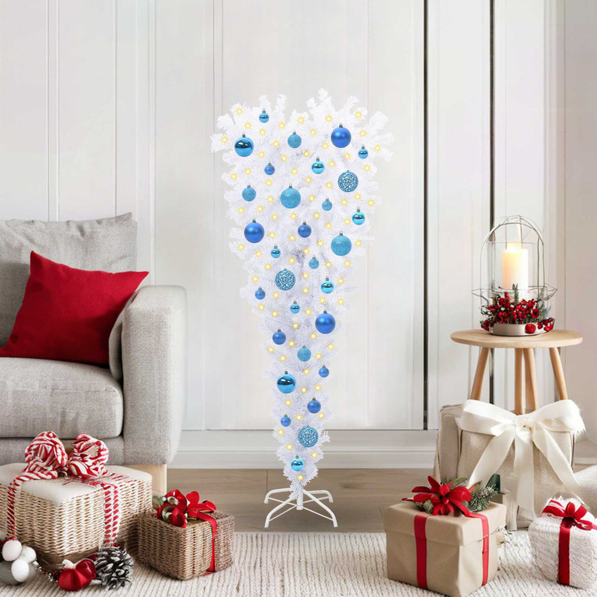 Konstgjord julgran med 150 LED-lampor Vit 120 cm PVC och Stål