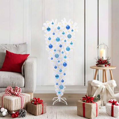 Konstgjord julgran med 150 LED-lampor Vit 120 cm PVC och Stål