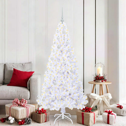 Konstgjord julgran med 300 LED-lampor Vit 180 cm PVC och stål