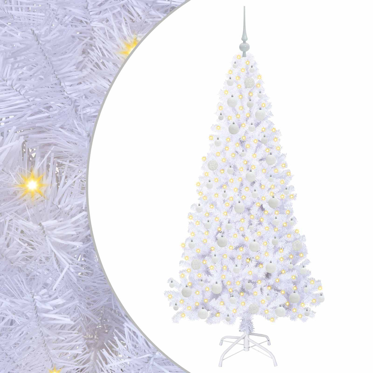 Konstgjord julgran med 300 LED-lampor Vit 180 cm PVC och stål