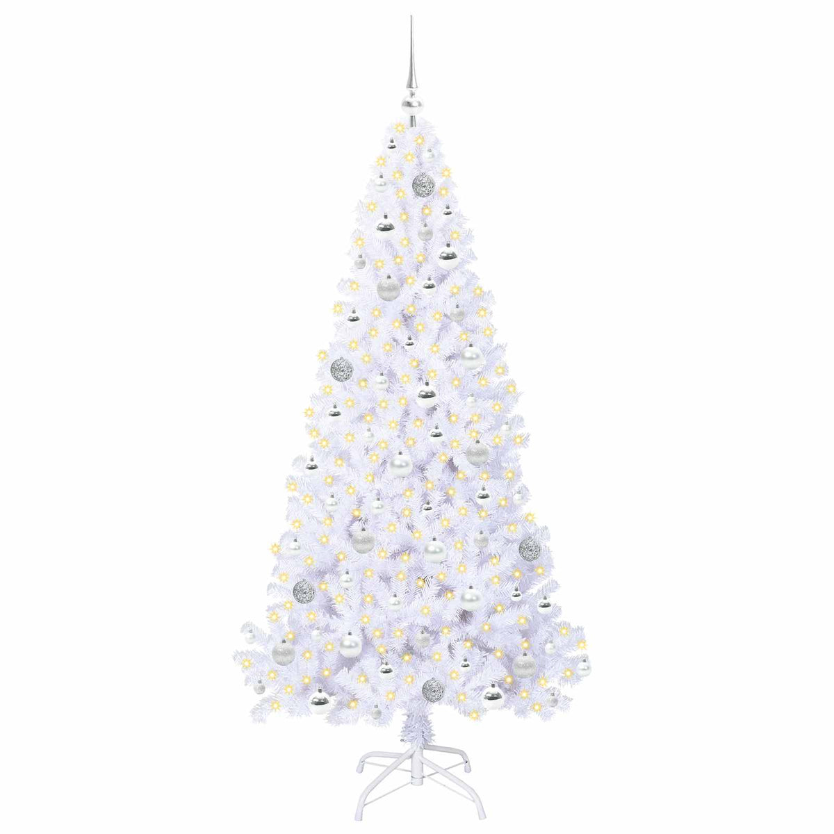 Konstgjord julgran med 300 LED-lampor Vit 180 cm PVC och stål