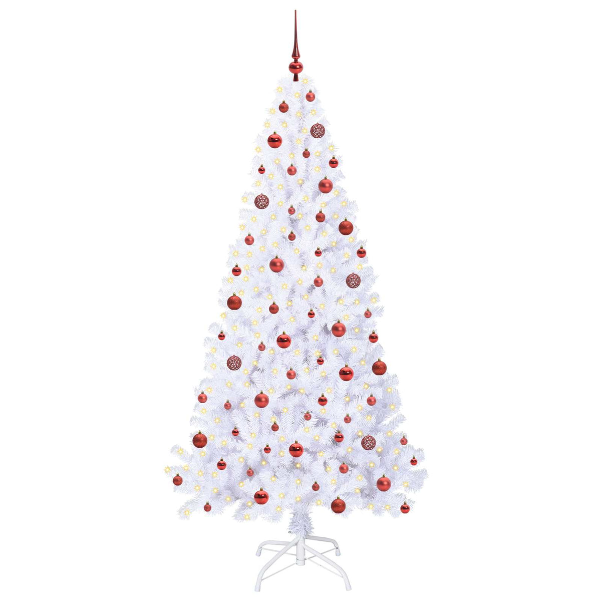 Konstgjord julgran med 300 LED-lampor Vit 210 cm PVC och stål