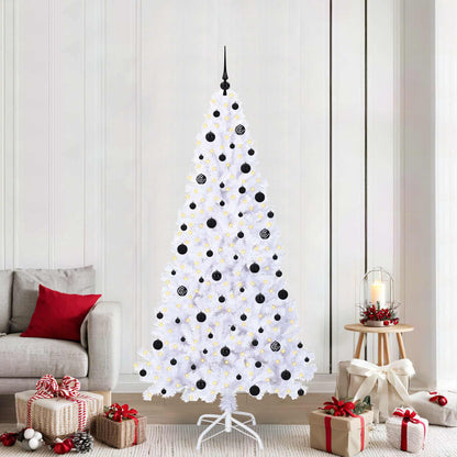 Konstgjord julgran med 300 LED-lampor Vit 210 cm PVC och stål