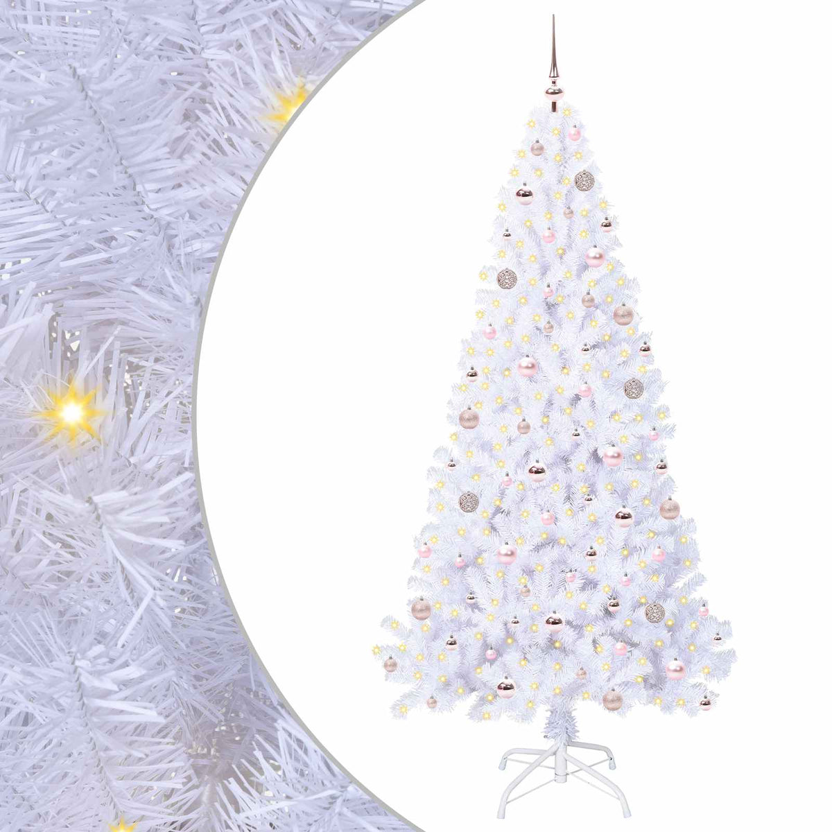Konstgjord julgran med 300 LED-lampor Vit 210 cm PVC och stål