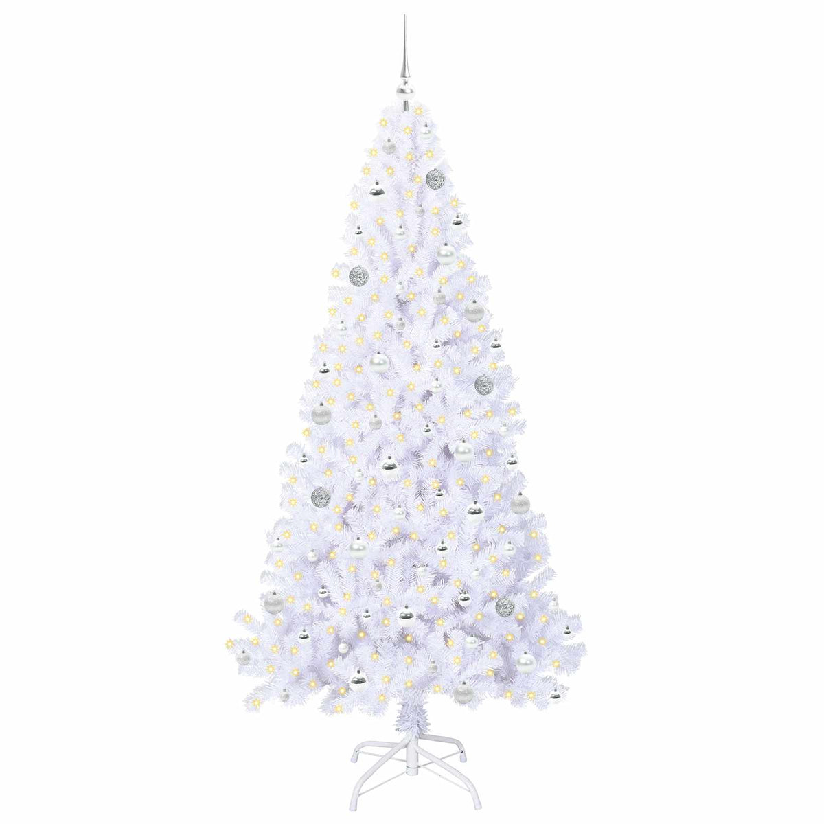 Konstgjord julgran med 300 LED-lampor Vit 210 cm PVC och stål