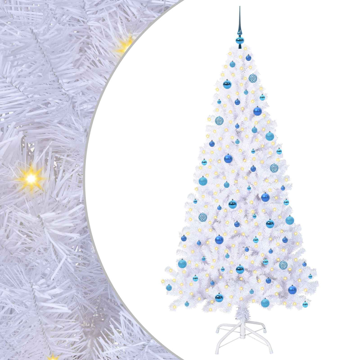 Konstgjord julgran med 300 LED-lampor Vit 210 cm PVC och stål