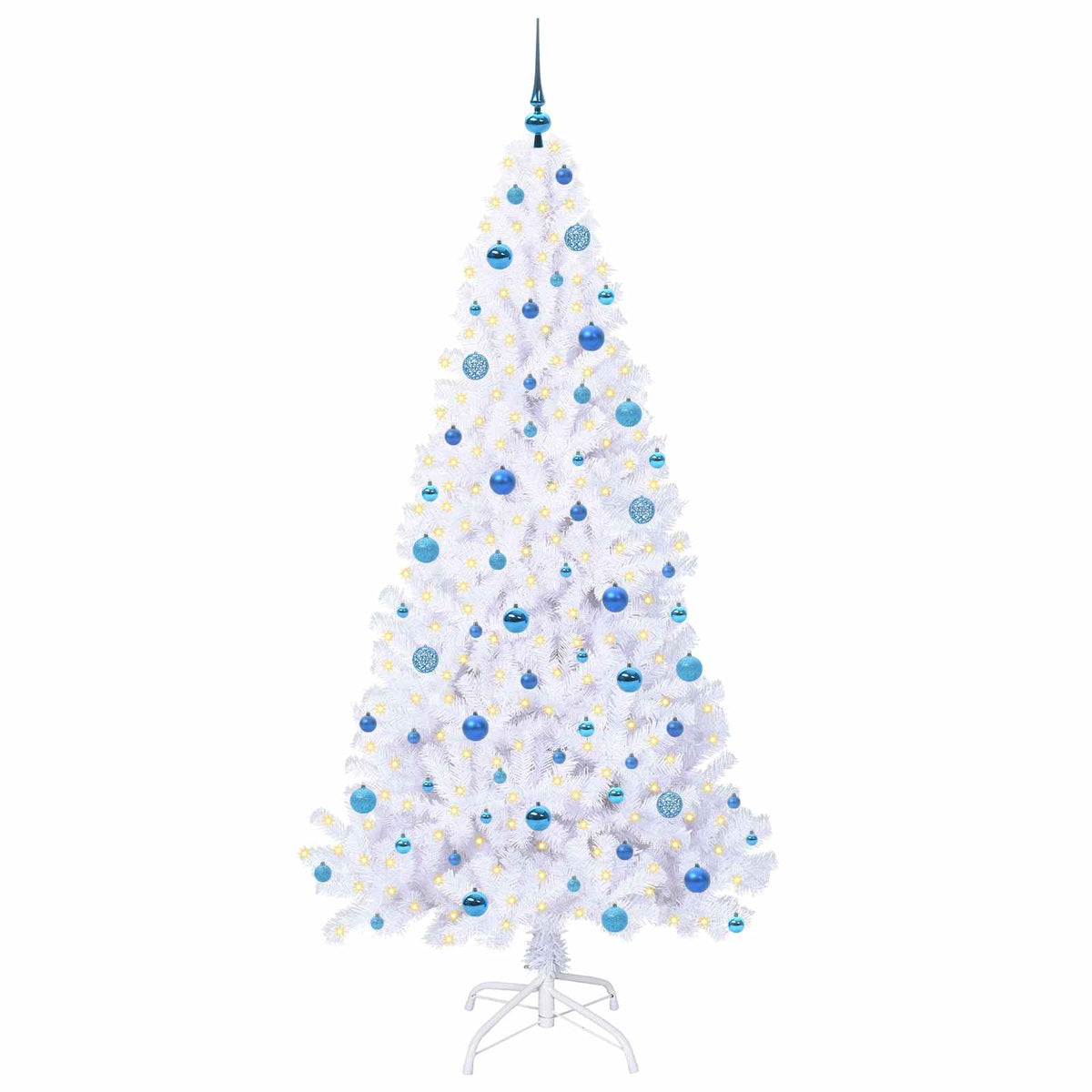 Konstgjord julgran med 300 LED-lampor Vit 210 cm PVC och stål