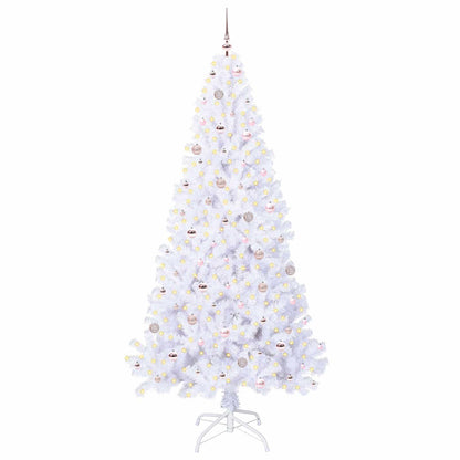 Konstgjord julgran med 300 LED-lampor Vit 240 cm PVC och stål