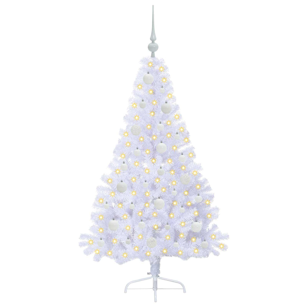 Konstgjord julgran med 150 LED-lampor Vit 150 cm PVC och stål