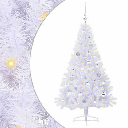 Konstgjord julgran med 150 LED-lampor Vit 150 cm PVC och stål