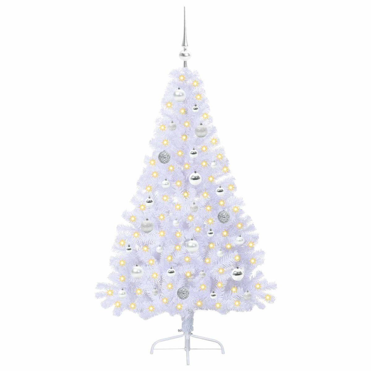 Konstgjord julgran med 150 LED-lampor Vit 150 cm PVC och stål