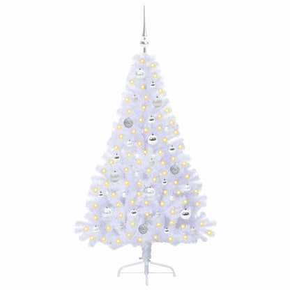 Konstgjord julgran med 150 LED-lampor Vit 150 cm PVC och stål