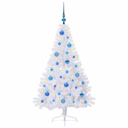 Konstgjord julgran med 150 LED-lampor Vit 150 cm PVC och stål