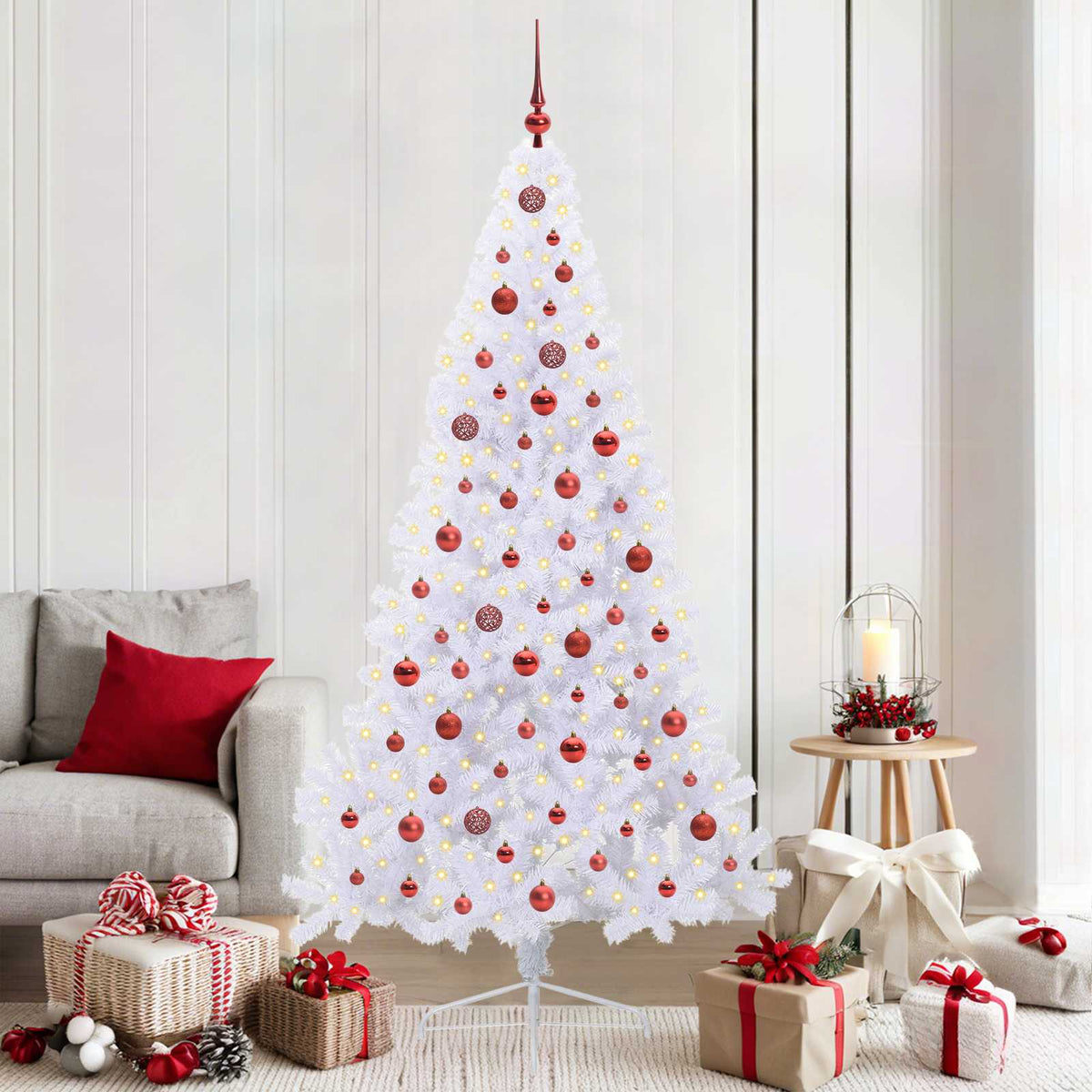Konstgjord julgran med 300 LED-lampor Vit 210 cm PVC och stål
