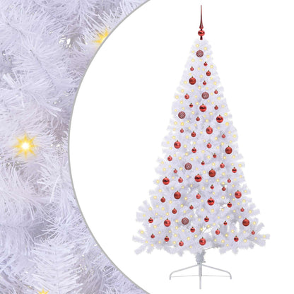 Konstgjord julgran med 300 LED-lampor Vit 210 cm PVC och stål