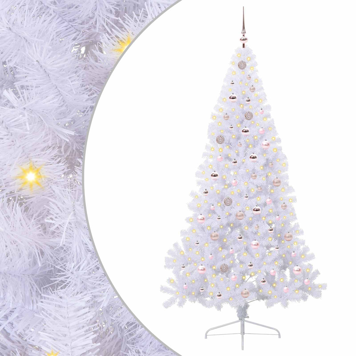 Konstgjord julgran med 300 LED-lampor Vit 210 cm PVC och stål
