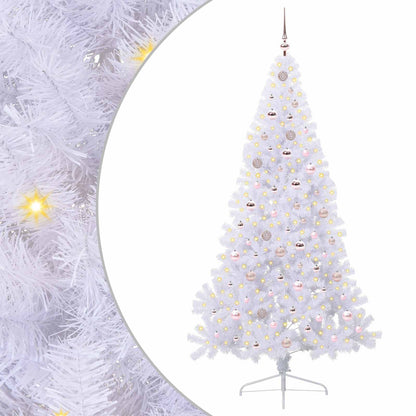 Konstgjord julgran med 300 LED-lampor Vit 210 cm PVC och stål