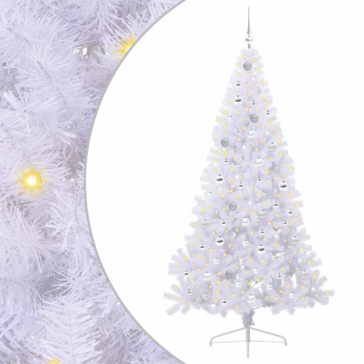 Konstgjord julgran med 300 LED-lampor Vit 210 cm PVC och stål