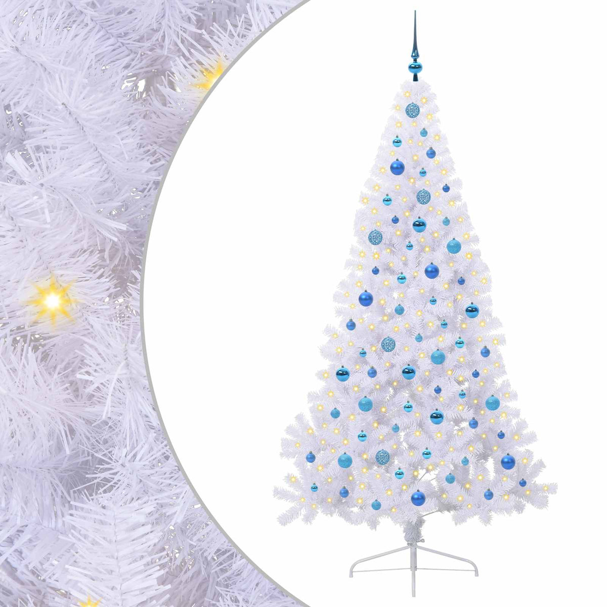 Konstgjord julgran med 300 LED-lampor Vit 210 cm PVC och stål