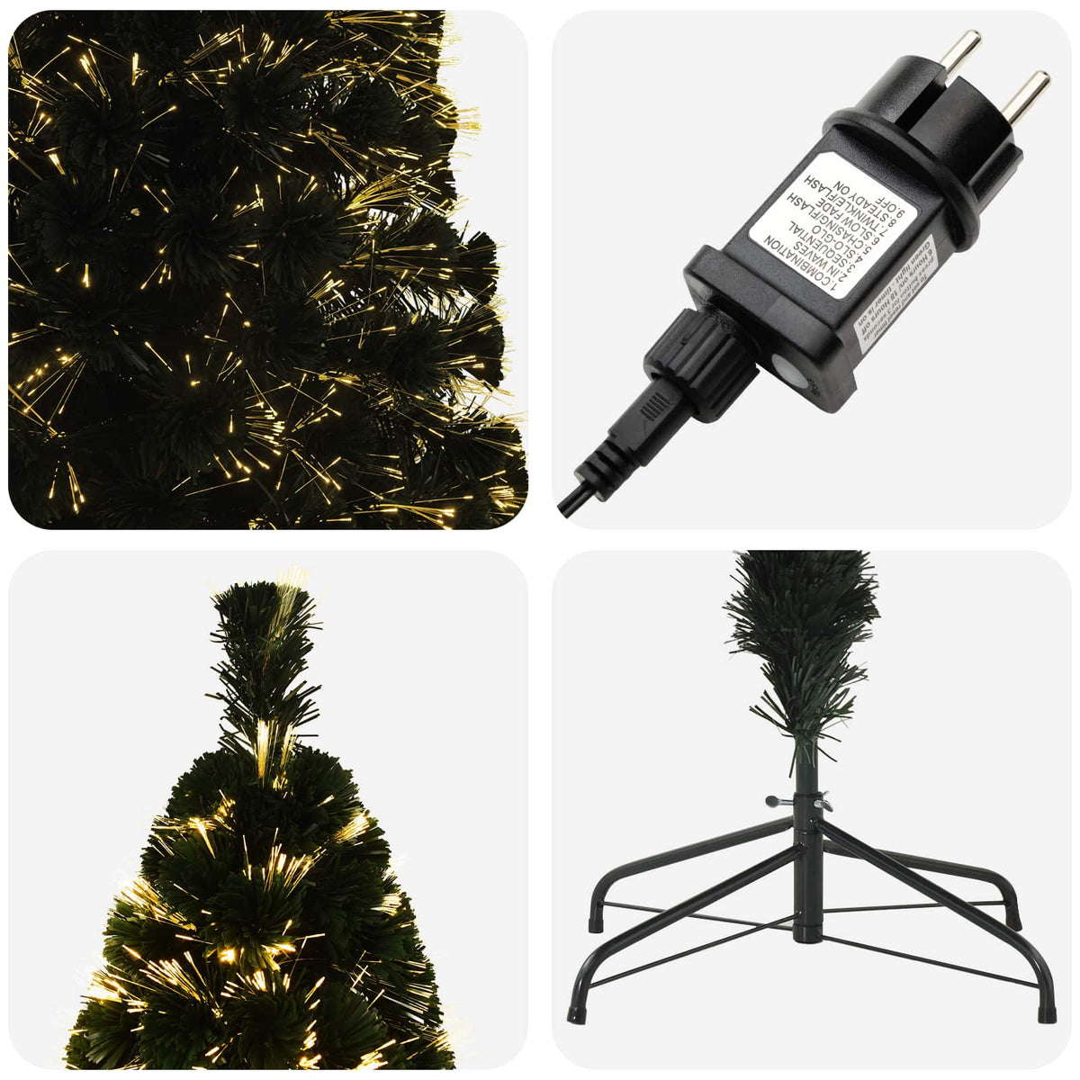 Fiberoptisk julgran 180 cm 24 LED-lampor Varmvit PVC Grön