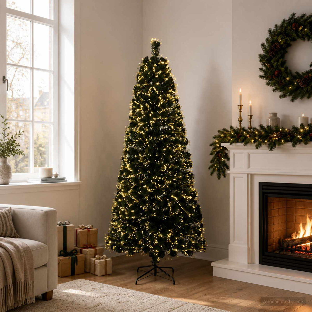 Fiberoptisk julgran 180 cm 24 LED-lampor Varmvit PVC Grön