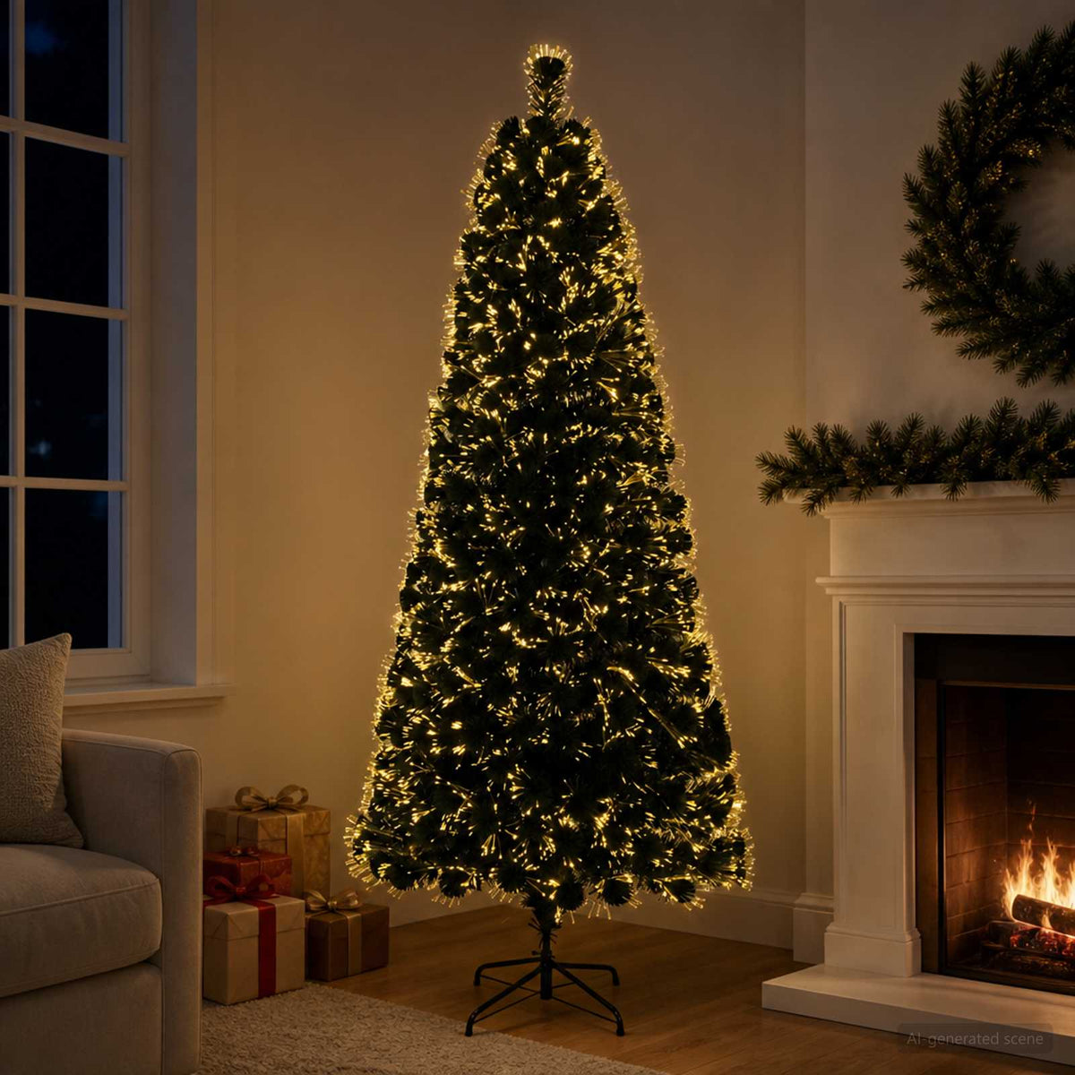 Fiberoptisk julgran 180 cm 24 LED-lampor Varmvit PVC Grön