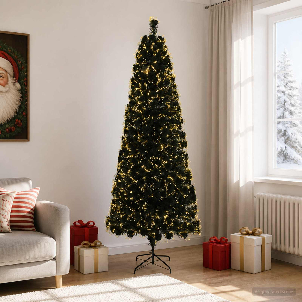 Fiberoptisk julgran 210 cm 24 LED-lampor Varmvit PVC Grön