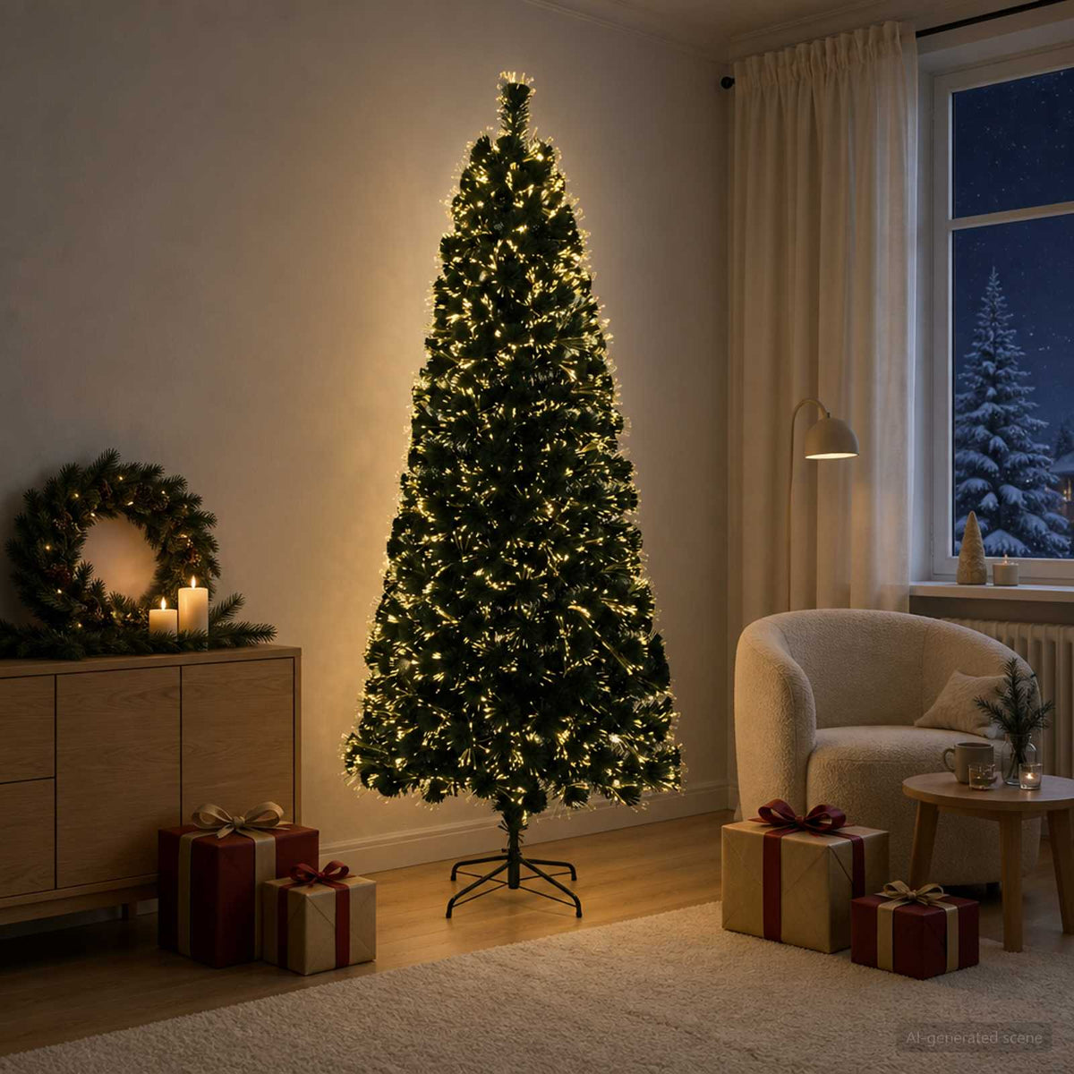 Fiberoptisk julgran 210 cm 24 LED-lampor Varmvit PVC Grön