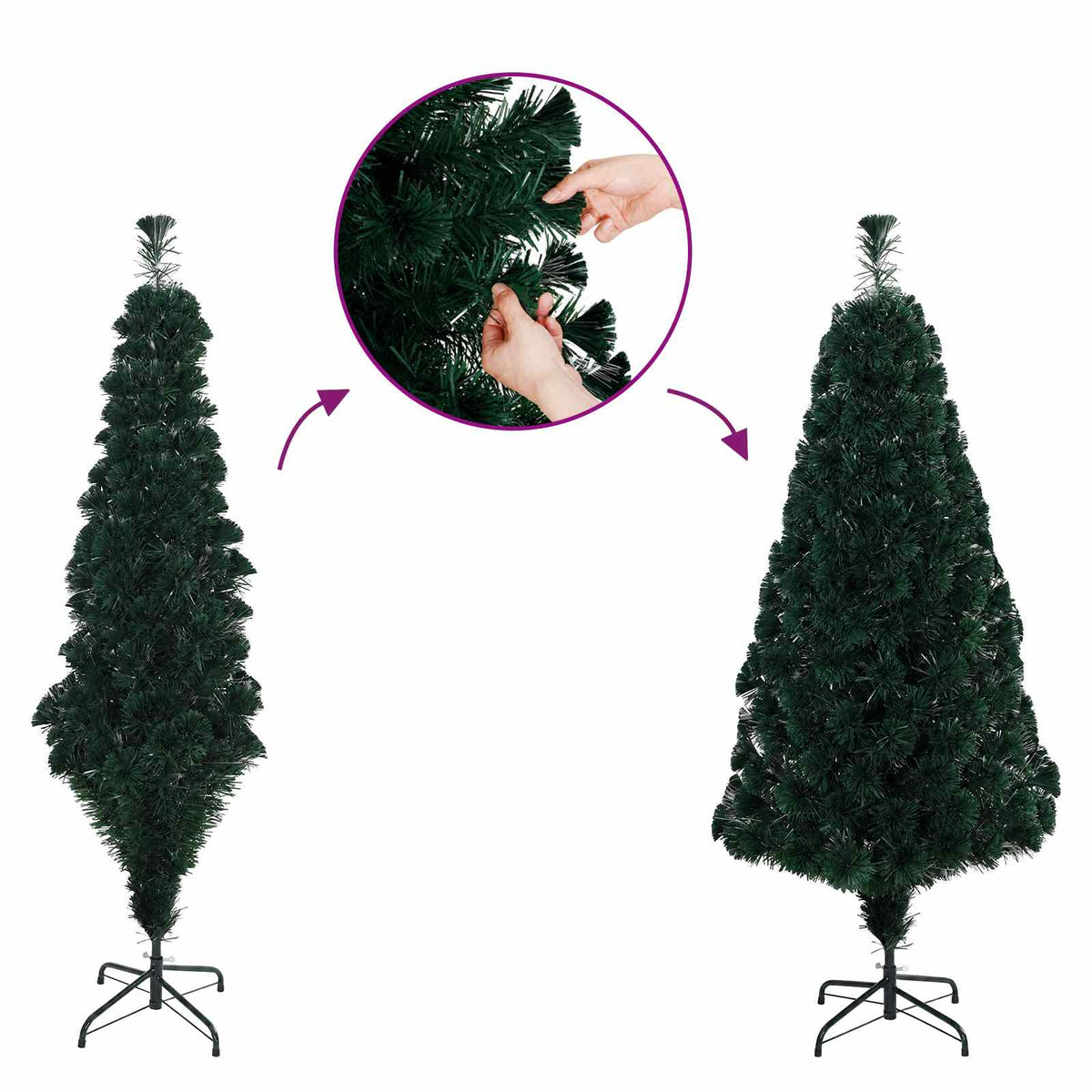 Fiberoptisk julgran 210 cm 24 LED-lampor Varmvit PVC Grön
