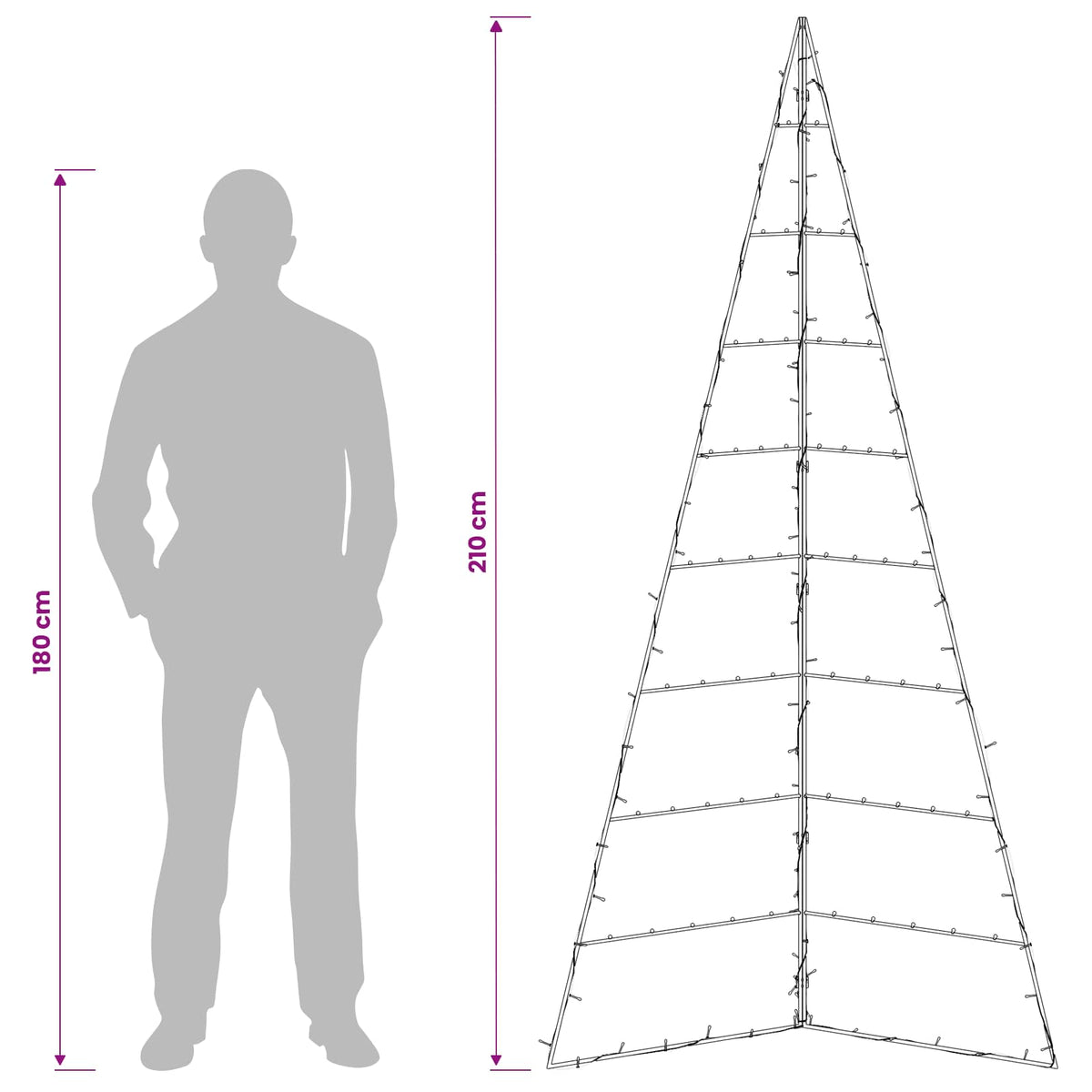 Metall julgran KUOPIO 210 cm Varmvit Stål Svart