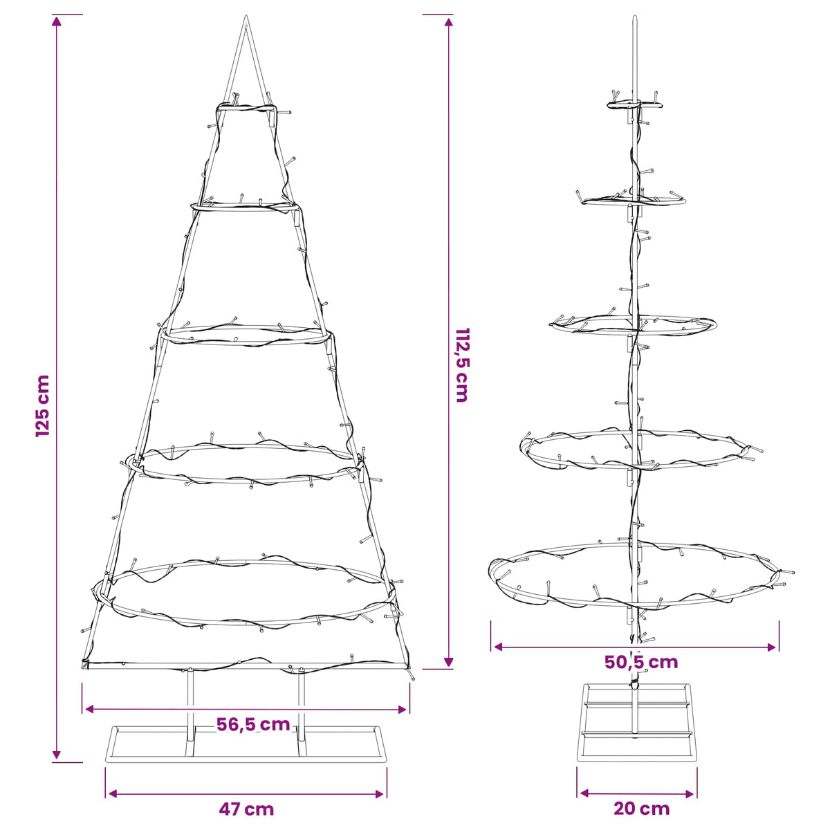 Julgran i metall med fot KUOPIO 125 cm Varmvit Stål Svart