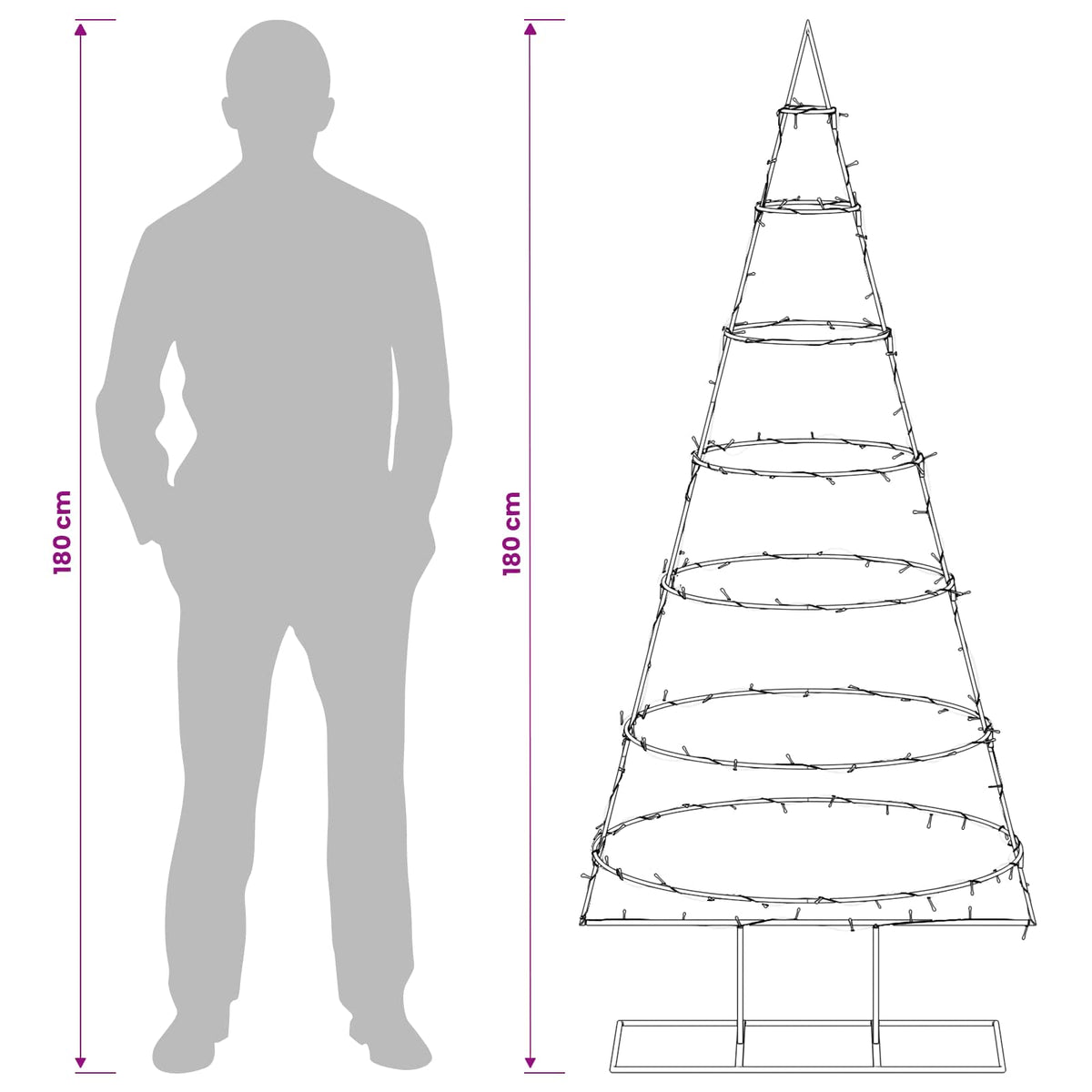 Julgran i metall med fot KUOPIO 180 cm Varmvit Stål Svart
