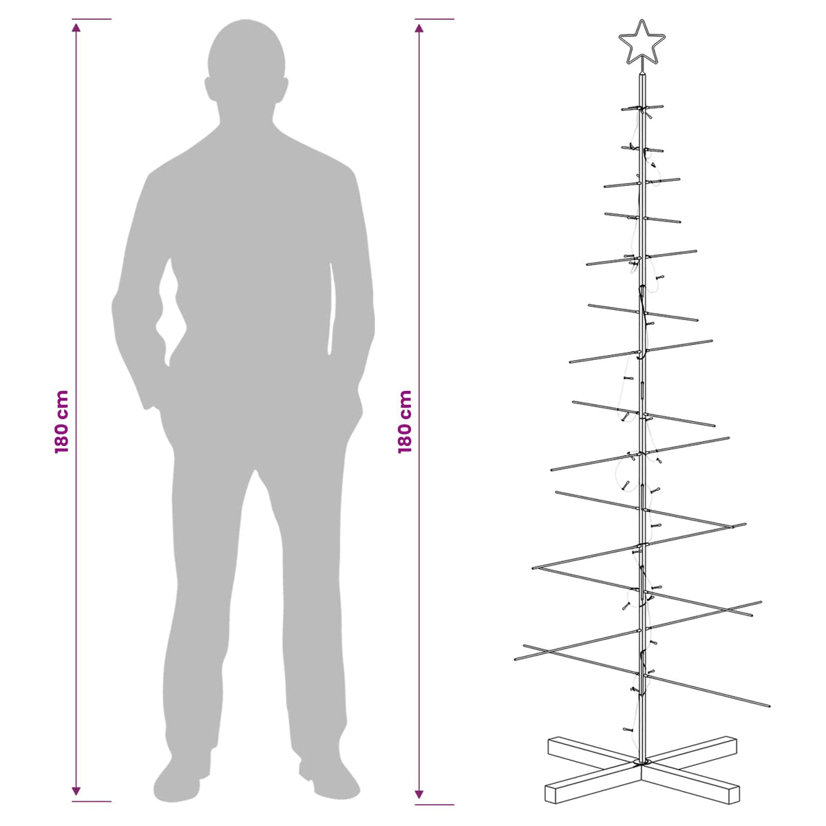 Julgran i metall med fot KUOPIO 180 cm Varmvit Stål Svart