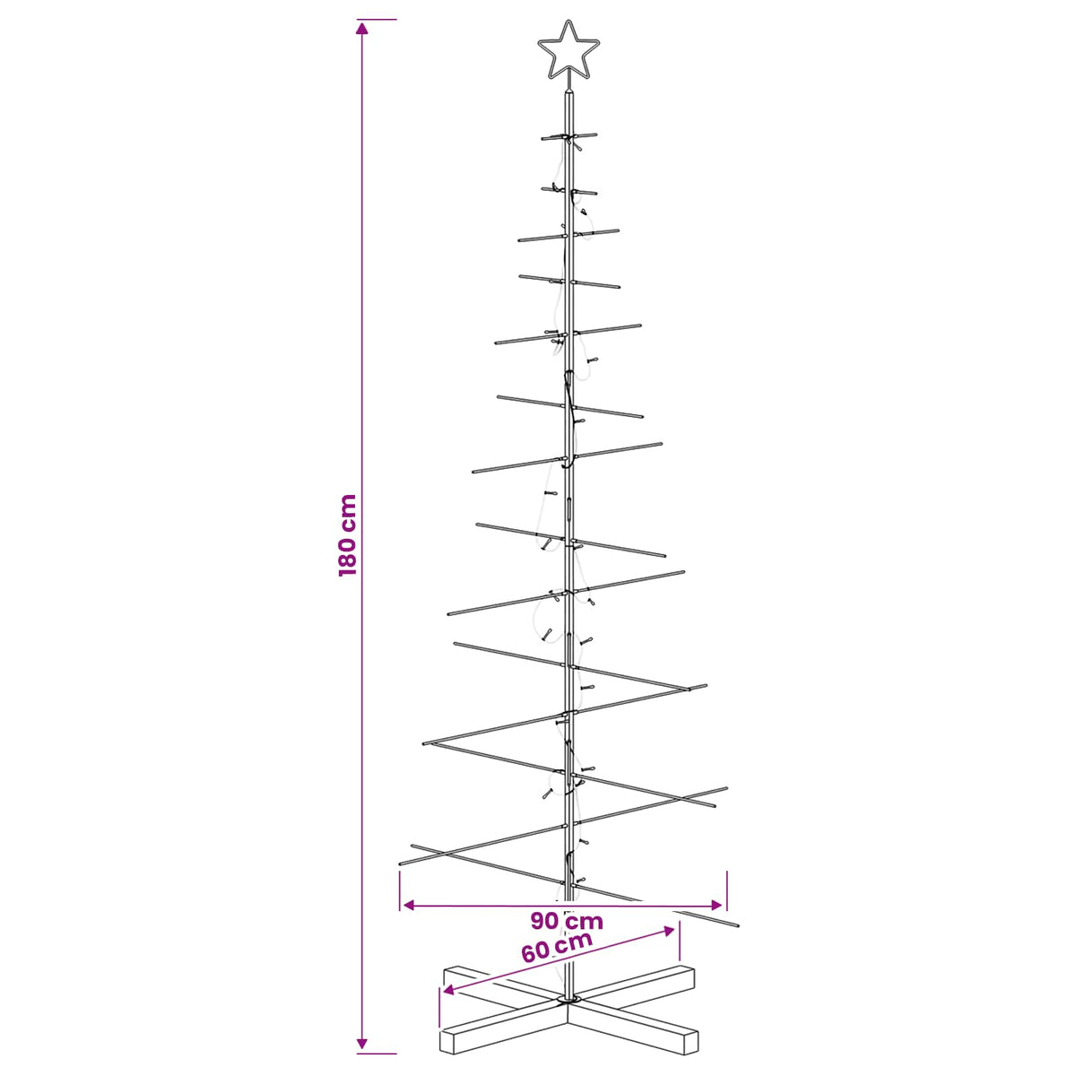 Julgran i metall med fot KUOPIO 180 cm Varmvit Stål Svart