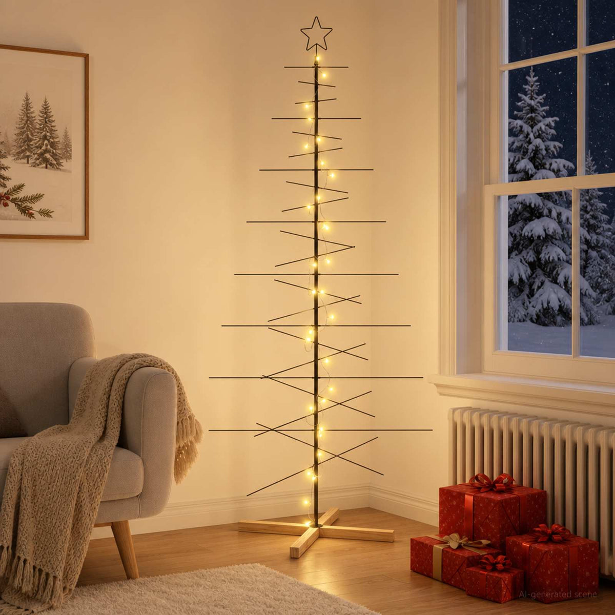 Julgran i metall med fot KUOPIO 210 cm Varmvit Stål Svart