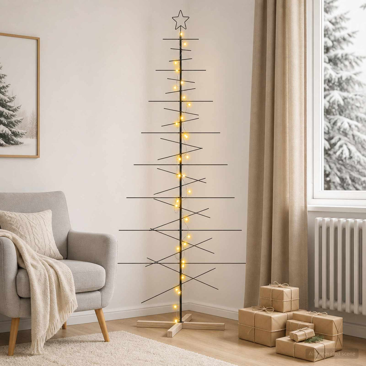 Julgran i metall med fot KUOPIO 210 cm Varmvit Stål Svart