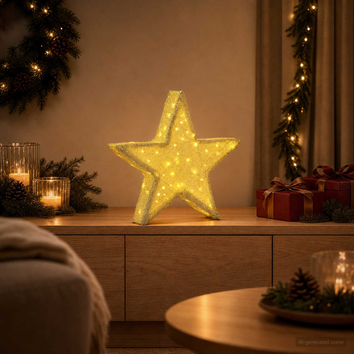 3D-julstjärna 50 LED-lampor Varmvit 55 x 53,5 x 10 cm