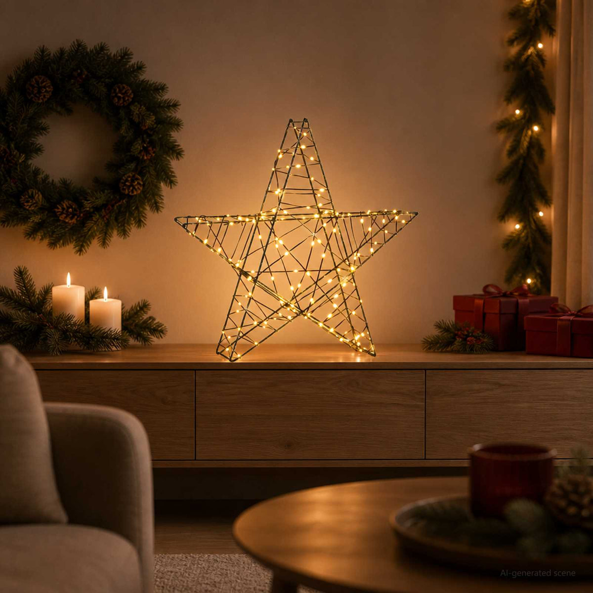 3D-julstjärna 120 LED-lampor Varmvit 55 x 53,5 x 10 cm