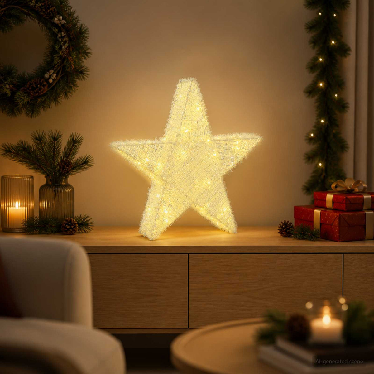 3D-julstjärna 50 LED-lampor Varmvit 55 x 53,5 x 10 cm