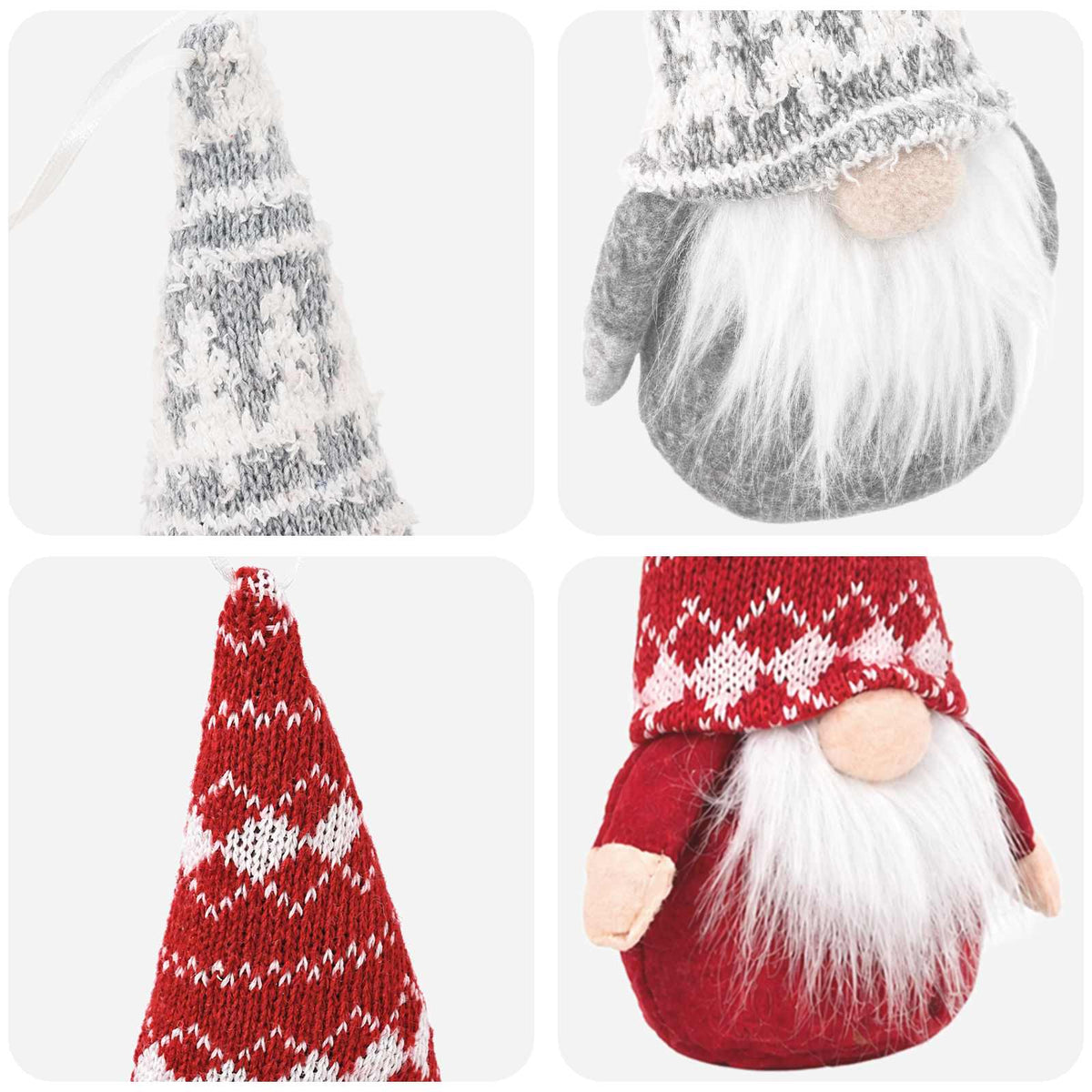 Set med sittande tomtar 3 st Röd och Grå 10 x 18 cm Polyester