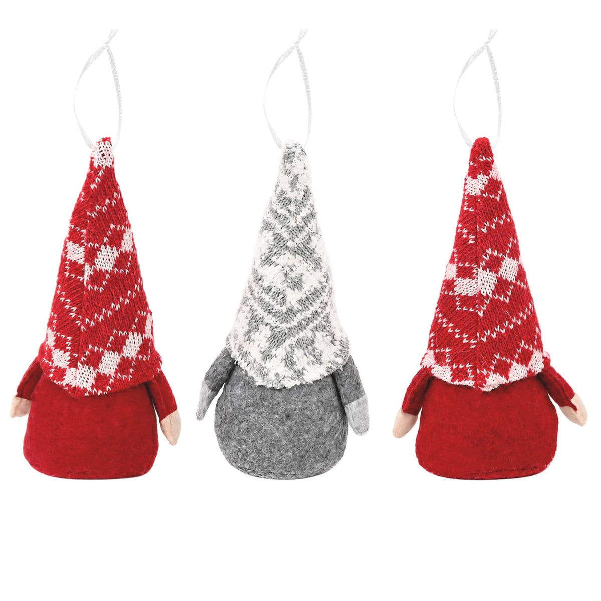Set med sittande tomtar 3 st Röd och Grå 10 x 18 cm Polyester