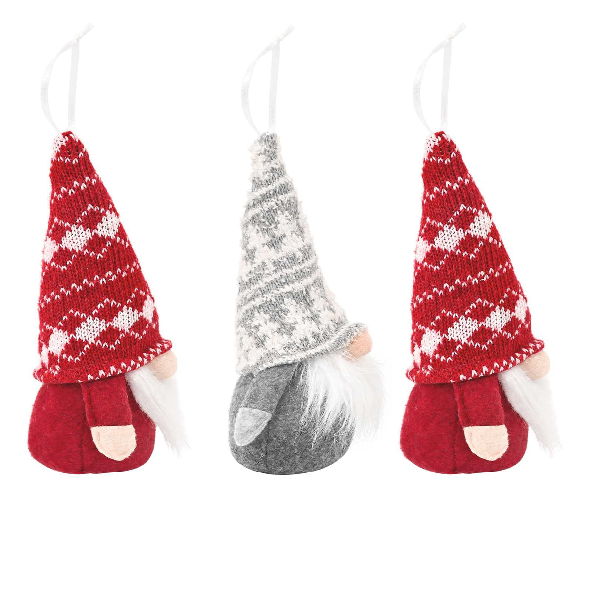 Set med sittande tomtar 3 st Röd och Grå 10 x 18 cm Polyester
