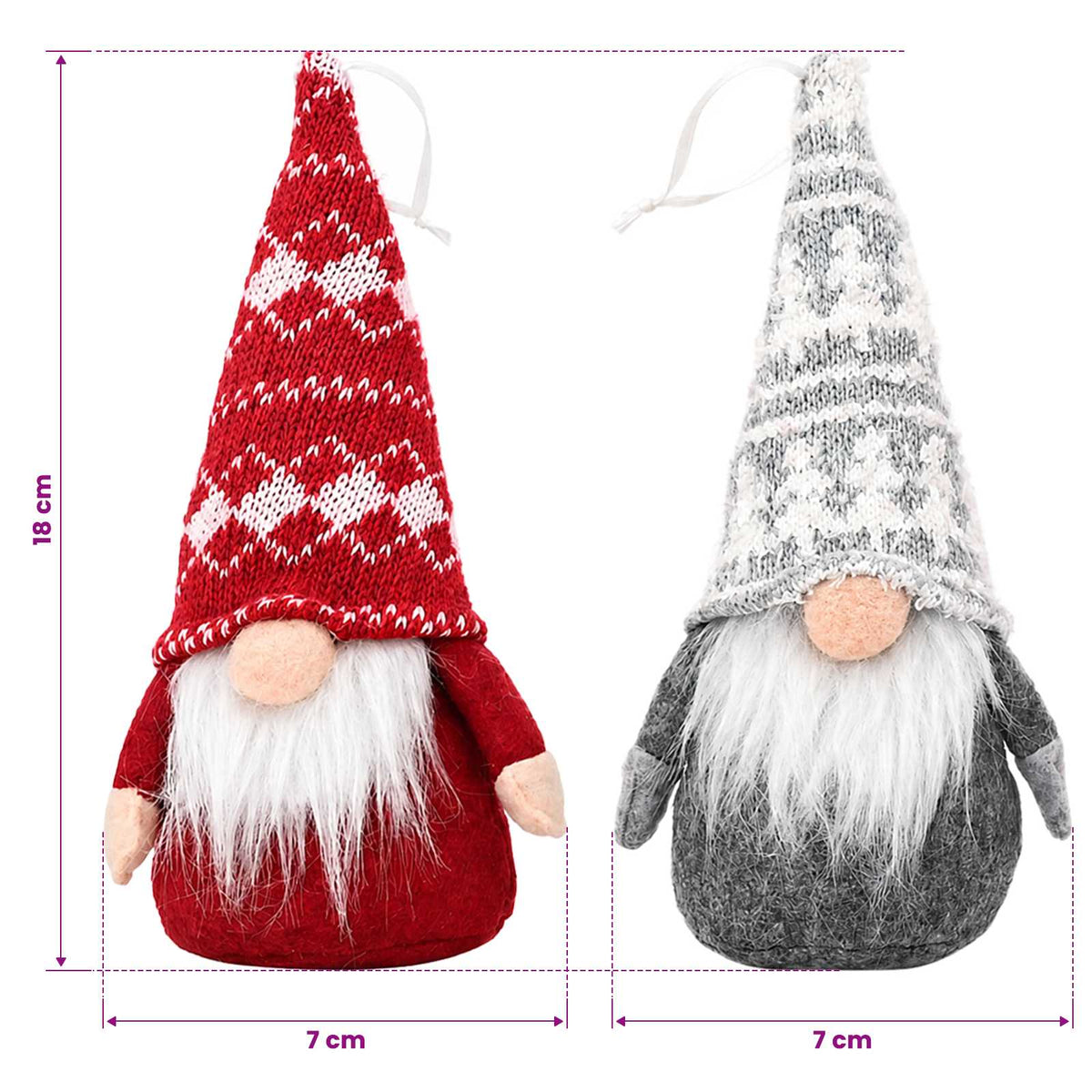 Set med sittande tomtar 3 st Röd och Grå 10 x 18 cm Polyester