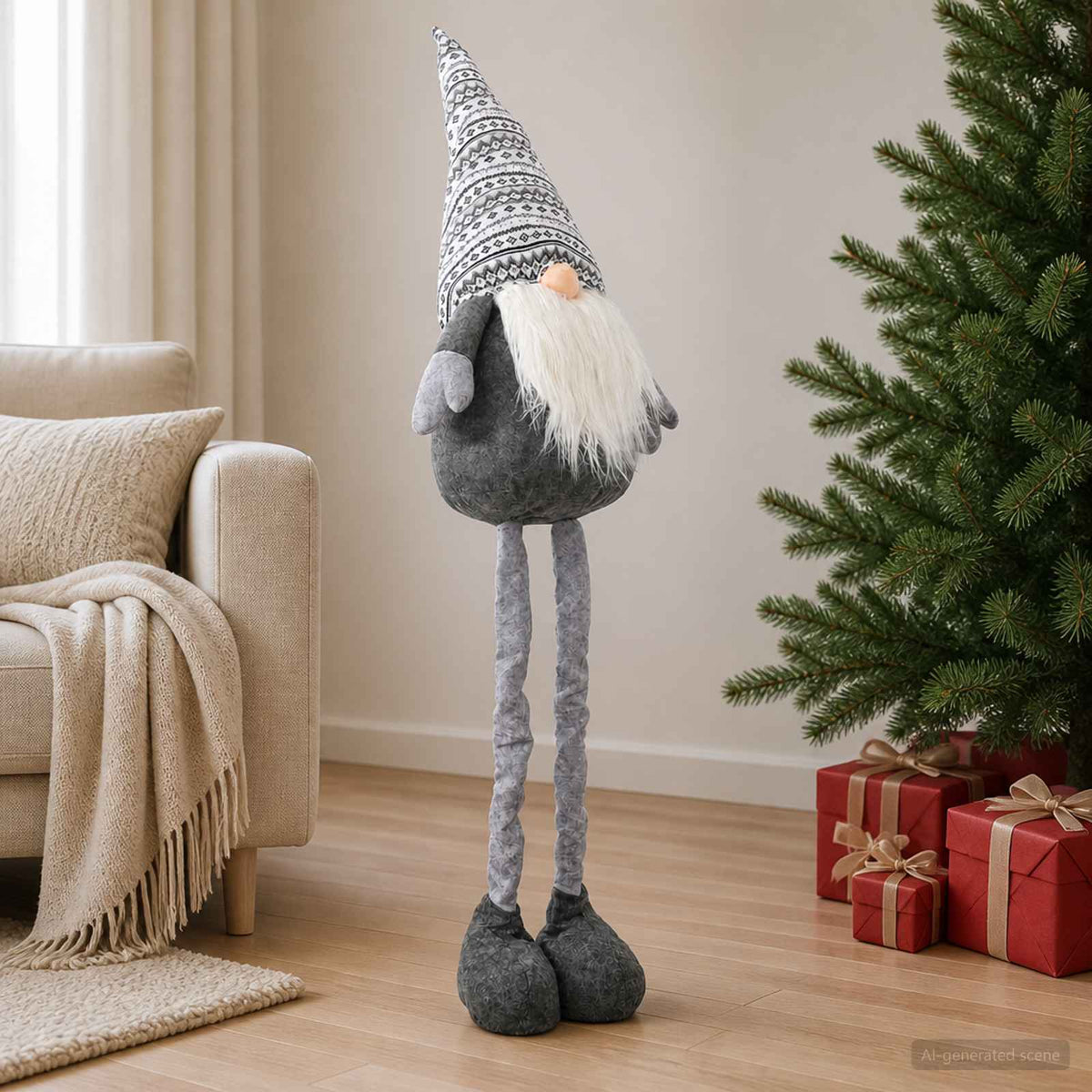 Julnisse med teleskopben Grå 130 cm Polyester