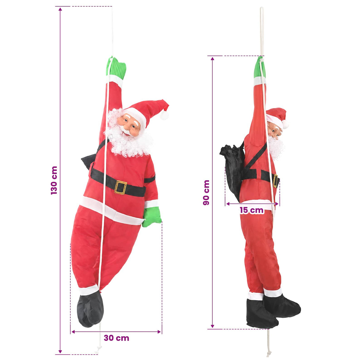 Jultomte på rep Röd 30 x 15 x 130 cm Polyester