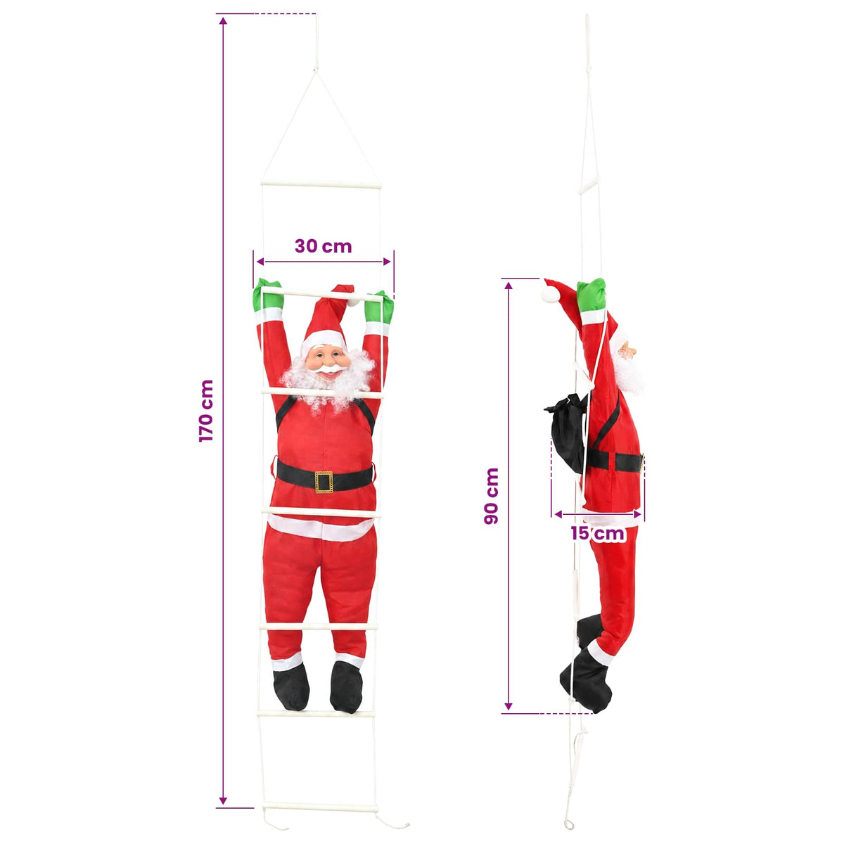 Hängande jultomte på stege Röd 30 x 15 x 170 cm Polyester