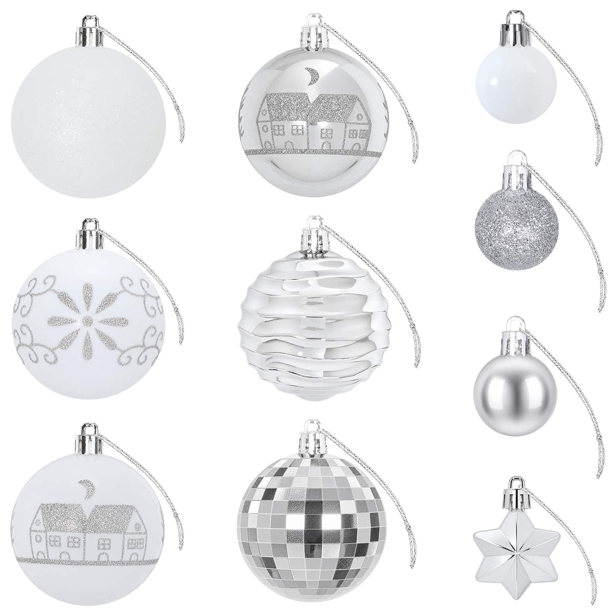 Julbollset 88 st silver och vit Ø 6 cm Plast
