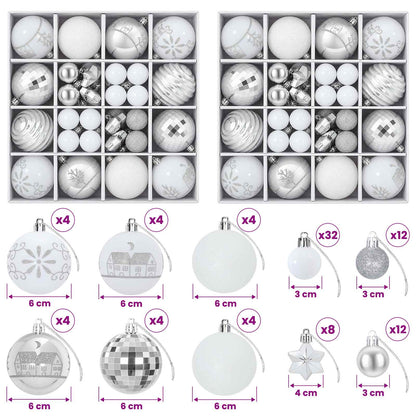 Julbollset 88 st silver och vit Ø 6 cm Plast