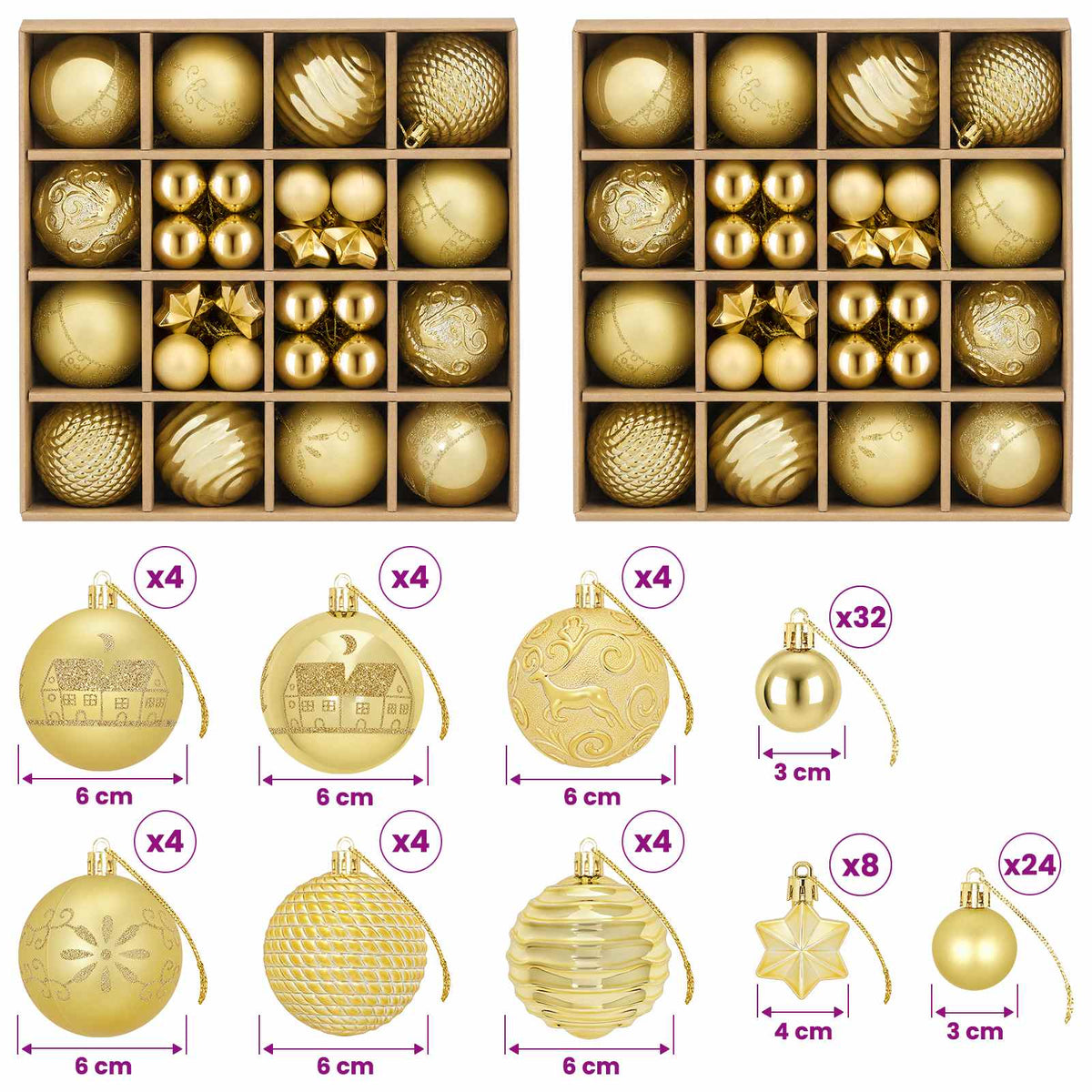 Julbollset 88 st Guld Ø 6 cm Plast
